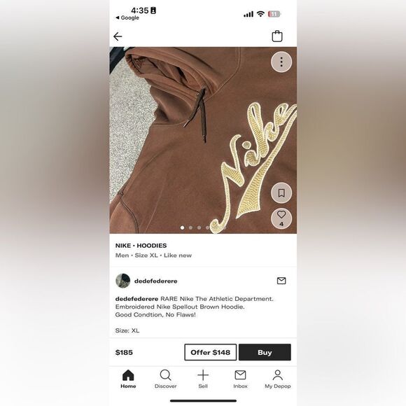 Vintage Nike The Athletic Department Embroidered Nike Spellout Brown Hoodie - Picture 7 of 7